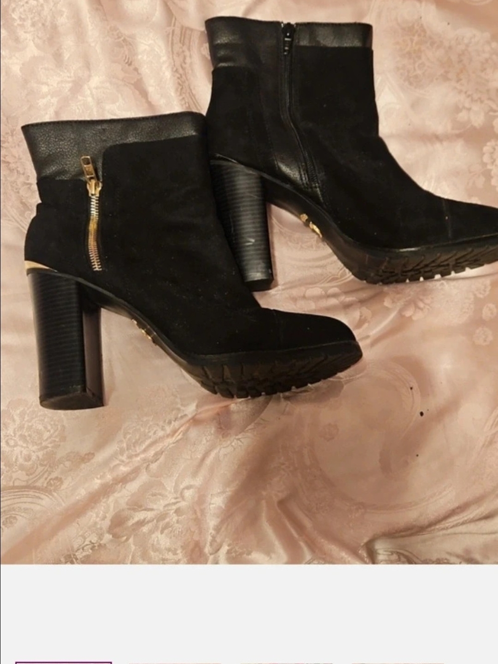 Juicy Women’s Black Ankle Boots with Gold Zip Accent
